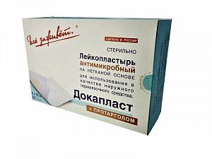 Докапласт лейкопластырь антибактериальный с протарголом 6 см х 10 см 25 шт.